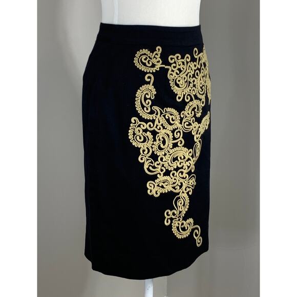 Anthropologie Scroll Jute Embroidered Black Pencil Skirt Career Church Preppy - Picture 6 of 9